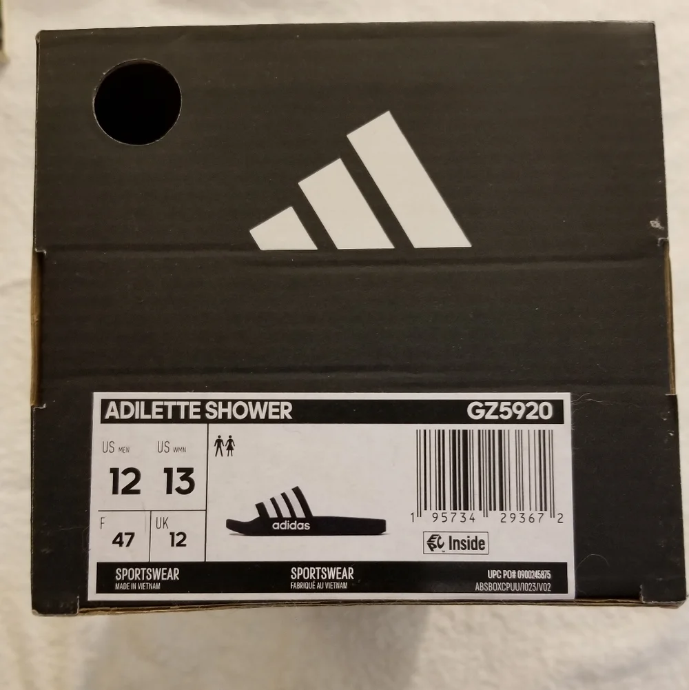 Adidas Black White Slides Sandals Flip Flops Size 12 / 13